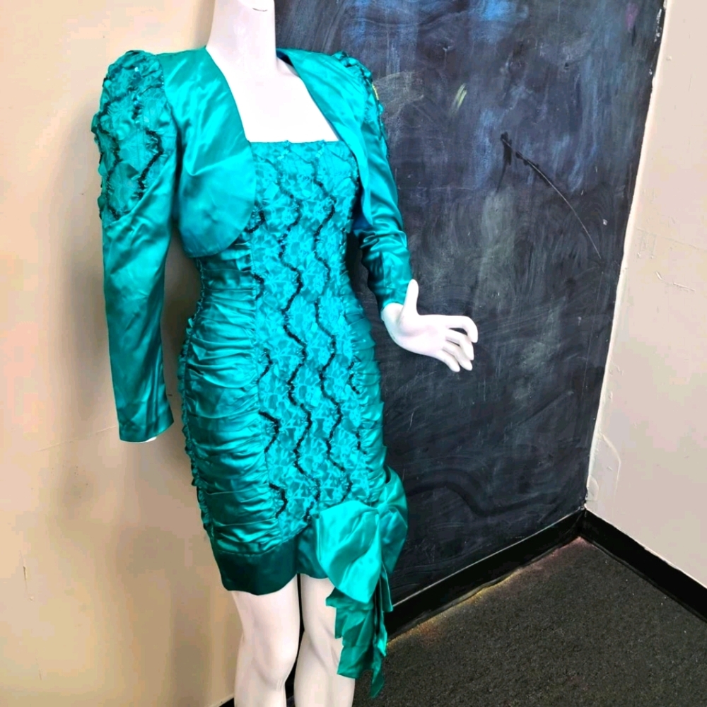 Vintage Teal Sequin Tube Dress & Bolero - Picture 1 of 9